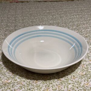 Vintage Classic White Ceramic Serving Bowl with Light Blue Stripe